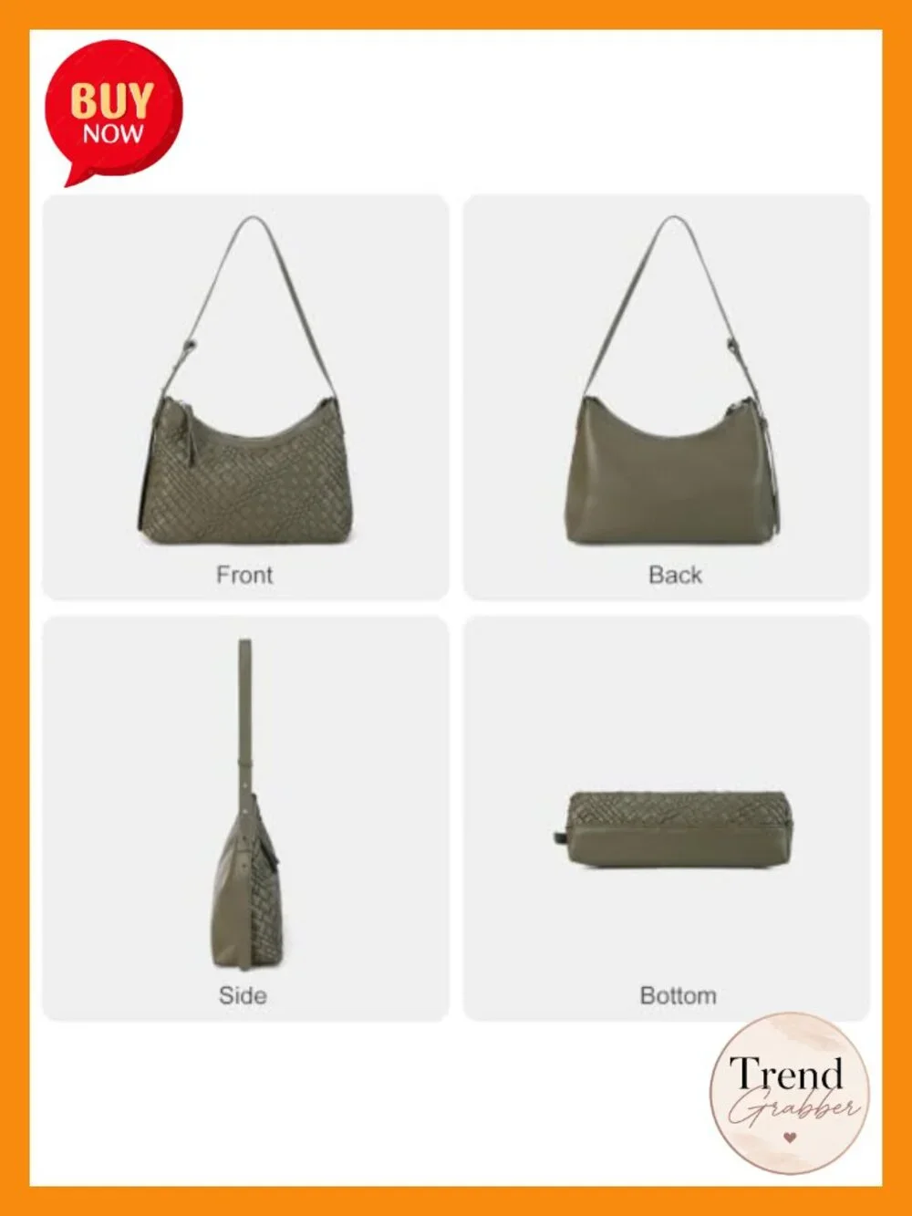 Handwoven Vegan Leather Hobo Shoulder Bag Adjustable Strap